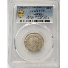 AUSTRALIA 1952 . ONE 1 SHILLING . ERROR . STRUCK OFF CENTRE